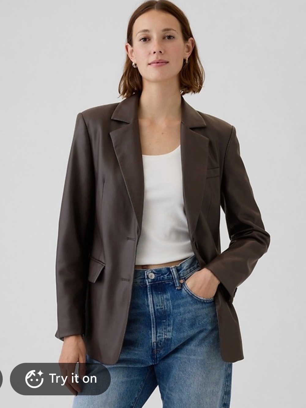 Gap brown Faux vegan Leather Blazer Jacket